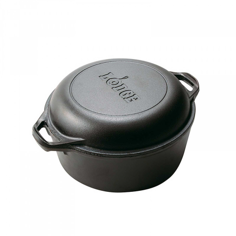 Vase pentru gătit din fontă - Ceaun din fonta cu capac tip tigaie - cuptor olandez Lodge 25,4 cm 4,7 litri L-8DD3