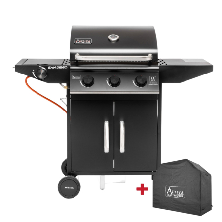 GRĂTARE DE GRĂDINĂ - Gratar pe gaz cu 3 arzatoare din inox si arzator lateral Activa San Diego 19689GD