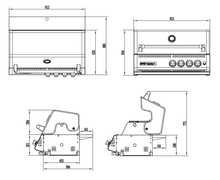 Gratar pe gaz cu 4 arzatoare infrarosu, incastrabil, gratare din fonta, negru, Crossray by Heatstrip TCX4FL(B)30 [6]