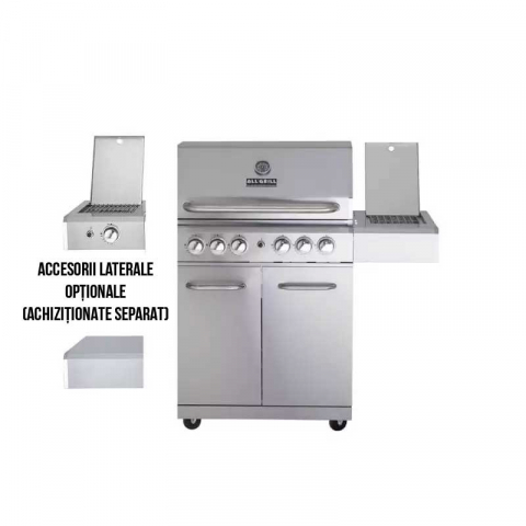 GRĂTARE DE GRĂDINĂ - Gratar pe gaz din inox ALL GRILL Allrounder L 100304, cu 4.1 arzatoare si arzator ceramic pentru rotisor