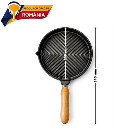 GRILL DIN FONTĂ BOMBAT CU MÂNER DIN LEMN [3]