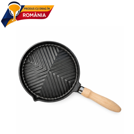 Vase pentru gătit din fontă - GRILL DIN FONTĂ BOMBAT CU MÂNER DIN LEMN