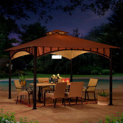 Pavilion gazebo din otel pentru gratar cu copertina Sunjoy LAURO 340cm x 340cm negru/bej A101011900 [3]