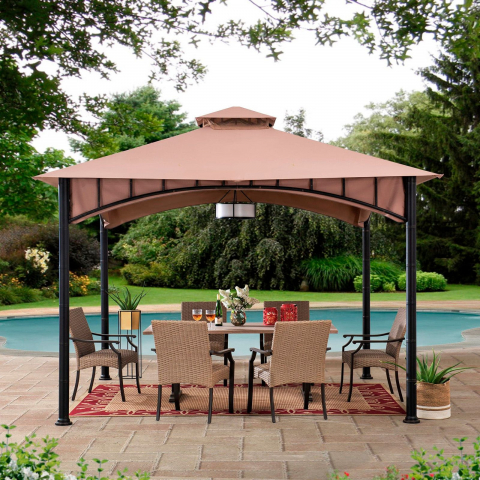 Pavilion gazebo din otel pentru gratar cu copertina Sunjoy LAURO 340cm x 340cm negru/bej A101011900 [2]