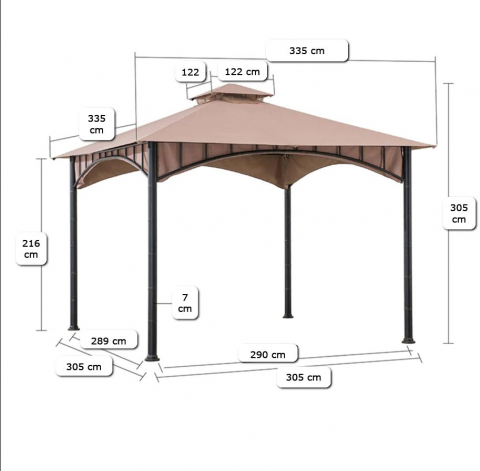 Pavilion gazebo din otel pentru gratar cu copertina Sunjoy LAURO 340cm x 340cm negru/bej A101011900 [12]