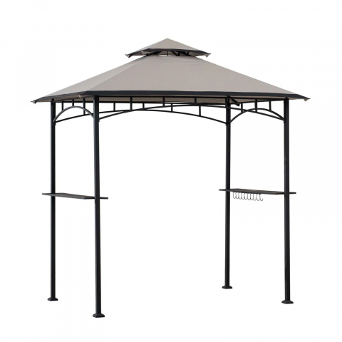 TIMP LIBER IN NATURA - Pavilion gazebo din otel pentru gratar cu copertina Sunjoy Linas 244cm x 152cm negru/gri deschis A103002202