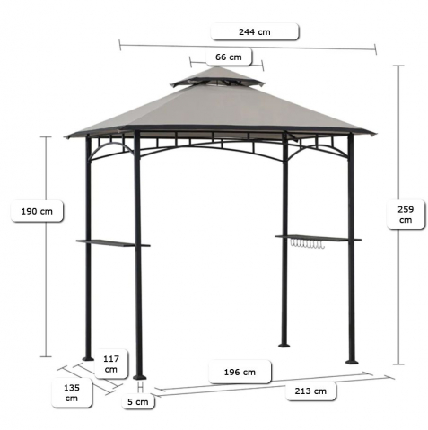 Pavilion gazebo din otel pentru gratar cu copertina Sunjoy Linas 244cm x 152cm negru/gri deschis A103002202 [12]