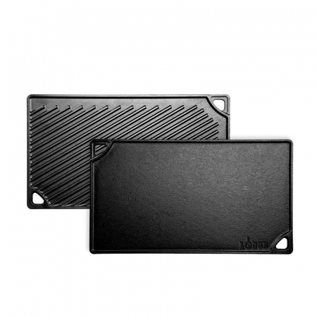 Plite & grile pentru gratar - Plita din fonta cu 2 fete neteda si grill Lodge 42,5 x 24 cm L-DP3