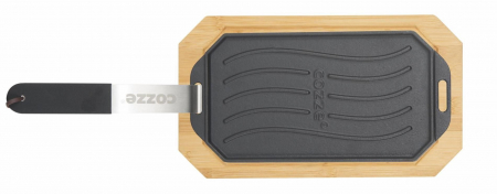 Plita reversibila din fonta cu doua fete grill sau neteda cu suport din lemn pentru servire Cozze 16,5 x 33 cm 90326 [1]