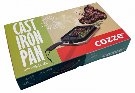 Plita reversibila din fonta cu doua fete grill sau neteda cu suport din lemn pentru servire Cozze 16,5 x 33 cm 90326 [8]
