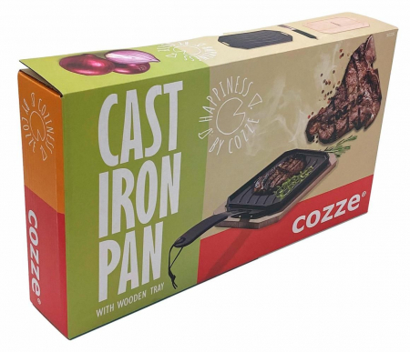 Plita reversibila din fonta cu doua fete grill sau neteda cu suport din lemn pentru servire Cozze 16,5 x 33 cm 90326 [6]