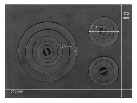Plita soba din fonta cu trei ochiuri 645 mm x 470 mm [1]