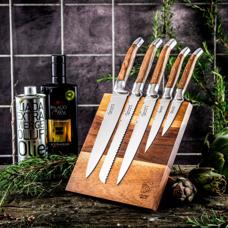 Set 5 cutite de bucatarie cu suport magnetic din lemn de maslin Laguiole Style de Vie Luxury Line KOKSMESSETOLIJF [2]