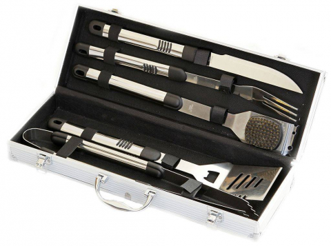 UZ GOSPODĂRESC - Set 5 ustensile din inox pentru gratar cutie din aluminiu Activa 16100