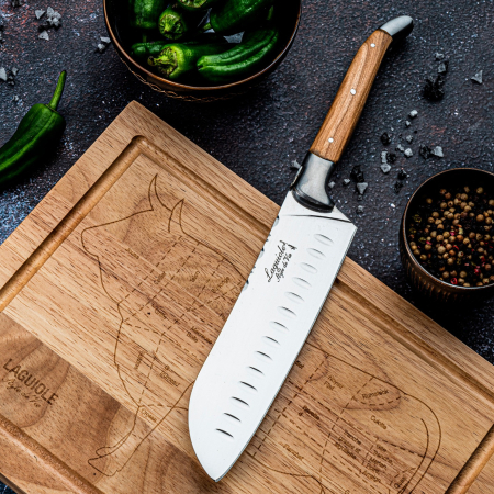 Set cutit Santoku si tocator din lemn Laguiole Style de Vie Luxury Line SANTOKUOLIJFPLANK [2]
