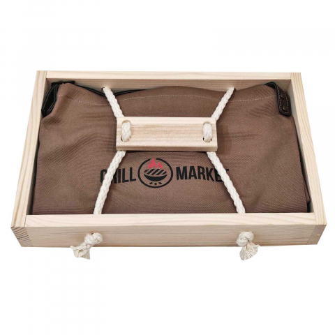 UZ GOSPODĂRESC - Set sort pentru gratar 77x68 cm din material textil premium in cutie de lemn tip cadou Grill Market