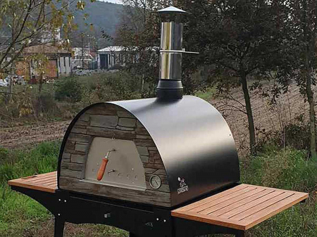 Stand metalic mobil pentru cuptor traditional pentru pizza pe lemne Maximus cu mese laterale din lemn [2]