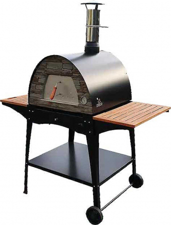Stand metalic mobil pentru cuptor traditional pentru pizza pe lemne Maximus cu mese laterale din lemn [1]