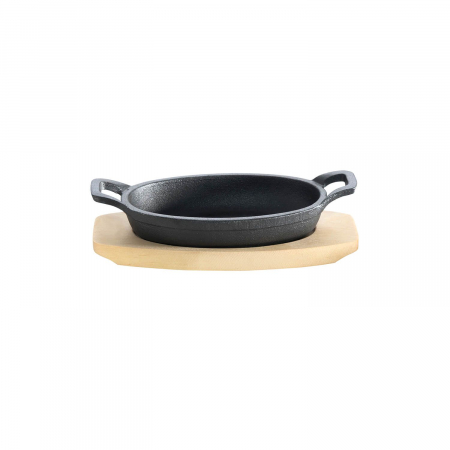 Tava ovala din fonta cu suport de lemn pentru servire 21 x 15,5 cm 0,75 litri ALL GRILL 9705 [2]