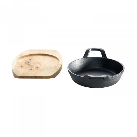 Tava rotunda din fonta cu suport de lemn pentru servire 15 cm 0,5 litri ALL GRILL 9703 [2]