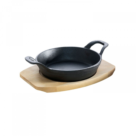 Tavi & forme de copt - Tava rotunda din fonta cu suport de lemn pentru servire 15 cm 0,5 litri ALL GRILL 9703