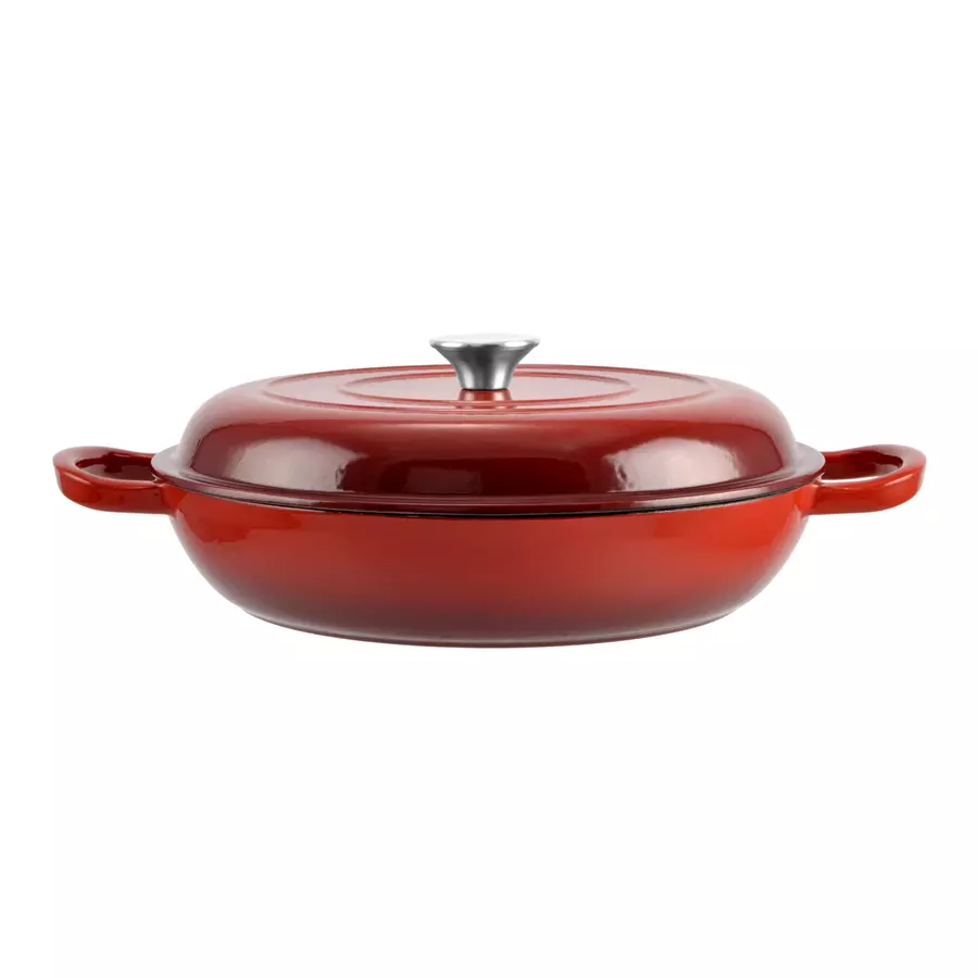 Vase pentru gătit din fontă - TIGAE DIN FONTA CU CAPAC 30X6 CM CULOARE ROSU