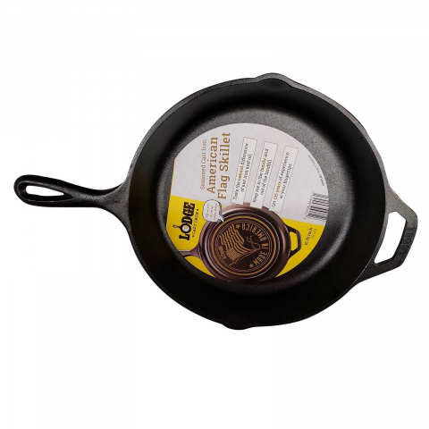 Tigaie adanca rotunda din fonta cu maner si logo American Flag Lodge 26 cm L-8SKFLAG [5]