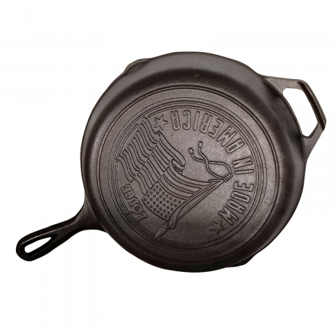 Tigaie adanca rotunda din fonta cu maner si logo American Flag Lodge 26 cm L-8SKFLAG [4]
