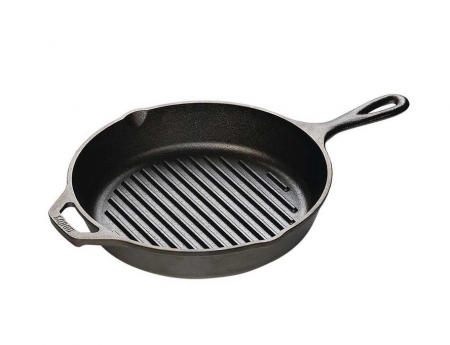 Vase pentru gătit din fontă - TIGAIE GRILL ADANCA ROTUNDA DIN FONTA CU MANER 26 CM LODGE L-8GP3