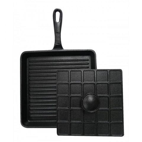 Tigaie grill sandwich adanca patrata din fonta cu maner si capac Mr Padellas Activa 21 cm 20040 [1]