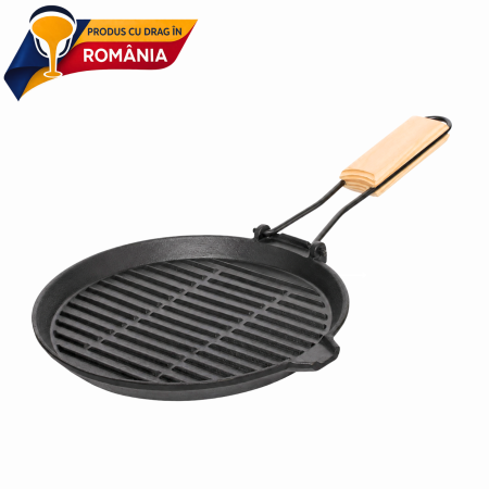 Vase de gătit din fontă România - tigaie-grill-fonta-maner-pliabil-250-mm