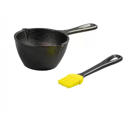 Vase pentru gătit din fontă - TIGAIE INALTA DIN FONTA PENTRU SOS CU PENSULA DE SILICON LODGE 7 CM L-MPB21