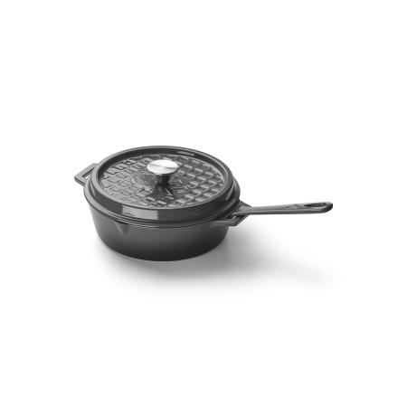 VASE DE GĂTIT - Tigaie si oala adanca rotunda din fonta emailata, capac, maner detasabil, diametru 25 cm, 7,5 cm inaltime, Grandpro A03001004
