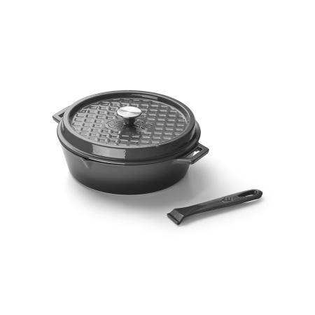 VASE DE GĂTIT - Tigaie si oala adanca rotunda din fonta emailata, capac, maner detasabil, diametru 30 cm, 8,5 cm inaltime, Grandpro A03001005T