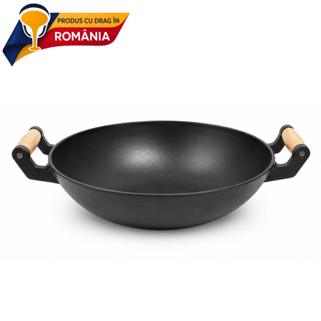 Vase pentru gătit din fontă - wok-fonta-asezonat-360-mm-fabricat-in-romania