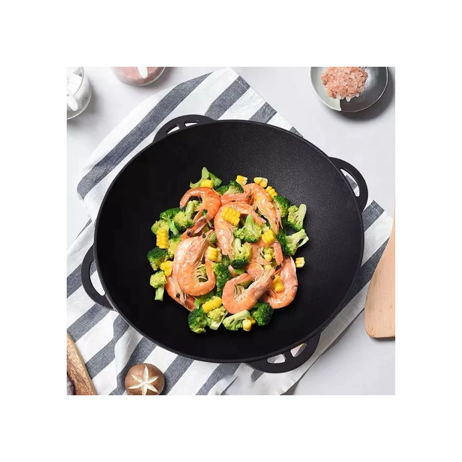 Vase pentru gătit din fontă - WOK DIN FONTA CU CAPAC 32 cm