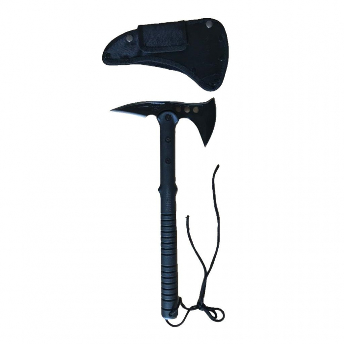 Set de supravietuire IdeallStore®, Double Trouble, topor si cutit cu tais dublu, otel inoxidabil, negru [4]
