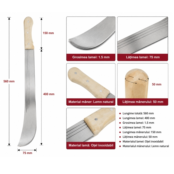 Maceta Otel Inoxidabil DEPOX®, Maner Lemn Natural, pentru Gradinarit, Agricultura, Silviculturam, 55 cm [2]