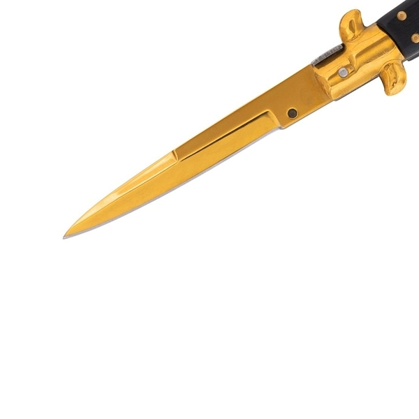 Cuțit pliabil cu arc, finisaj auriu – design italian clasic, husă inclusă, 22 cm, auriu [3]