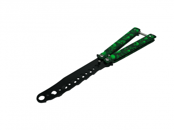 Briceag fluture IdeallStore®, Happy Green Skulls, pentru antrenament, 22 cm [2]