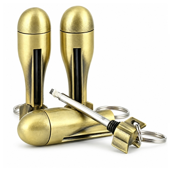 Set de doua chibrituri permanente metalic tip amnar cu breloc DEPOX®, reincarcabil, rezistent la vant si umezeala, 6.3 cm, 30 g, auriu [2]