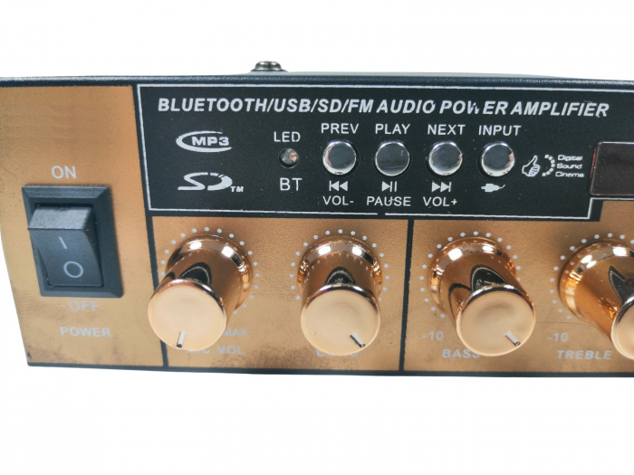 Amplificator bluetooth digital, tip Statie, 2x80 W, intrari USB-SD, doua intrari microfon [3]