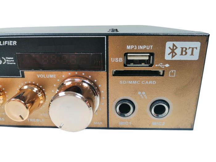 Amplificator bluetooth digital, tip Statie, 2x80 W, intrari USB-SD, doua intrari microfon [4]