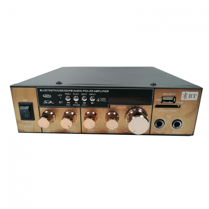 Amplificator bluetooth digital, tip Statie, 2x80 W, intrari USB-SD, doua intrari microfon [2]