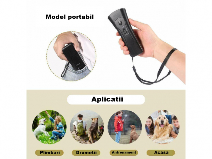 Aparat portabil cu ultrasunete impotriva cainilor agresivi IdeallStore®, Bye Doggie, plastic, 13.5 cm, negru [4]