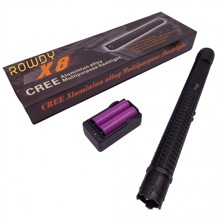 Baston electrosoc si lanterna IdeallStore®, Rowdy X8, metalic, 35 cm, negru, acumulator inclus [2]