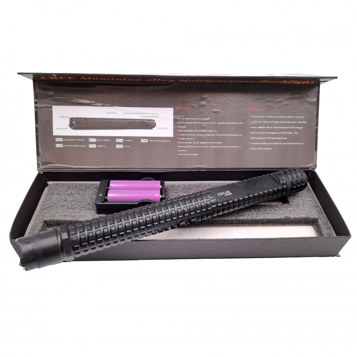 Baston electrosoc si lanterna IdeallStore®, Rowdy X8, metalic, 35 cm, negru, acumulator inclus [2]
