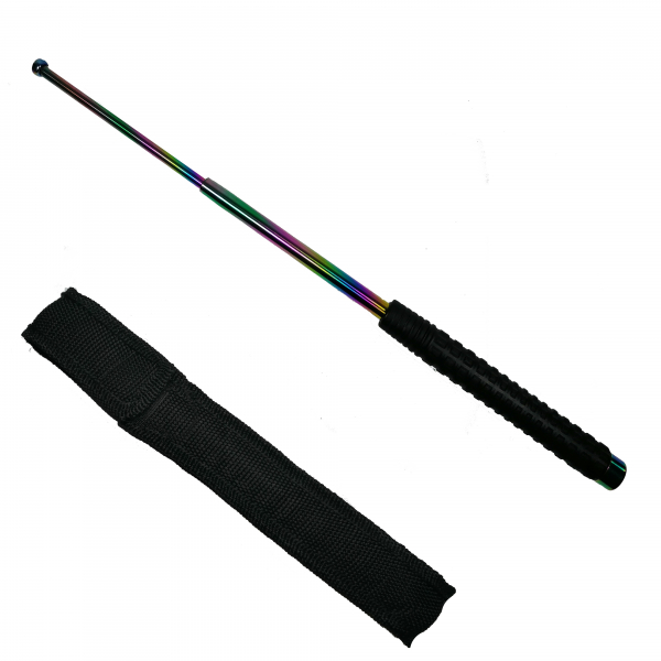 Set baston telescopic din otel 3 sectiuni si electrosoc multifunctional 2500 kV DEPOX®, rainbow, 66 cm, husa inclusa [2]