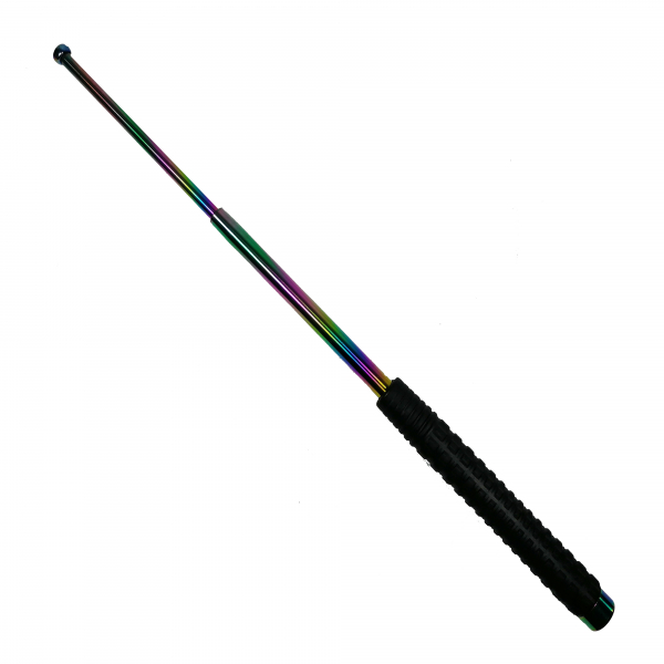 Set baston telescopic din otel 3 sectiuni si electrosoc multifunctional 2500 kV DEPOX®, rainbow, 66 cm, husa inclusa [4]