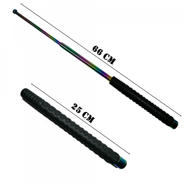 Set baston telescopic din otel 3 sectiuni si electrosoc multifunctional 150000 W DEPOX®, rainbow, 66 cm, husa inclusa [3]